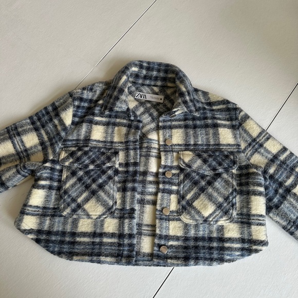 Zara Blue/Cream/Gray Plaid Shacket Size M - Picture 6 of 8